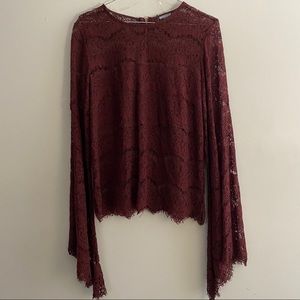 Charlotte Russe Cranberry Lace Detail Long-sleeve